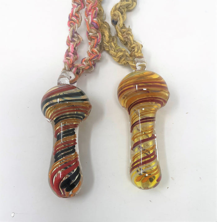 Natural Hemp Necklace with Functional 3" Glass Hand Pipe (2 Pack)