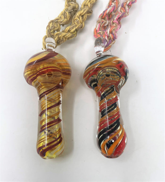 Natural Hemp Necklace with Functional 3" Glass Hand Pipe (2 Pack)