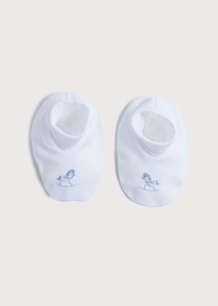 Old Newborn Booties With Rocking Horse Embroidery Blue (0-3mths) KNITTED ACCESSORIES from Pepa London