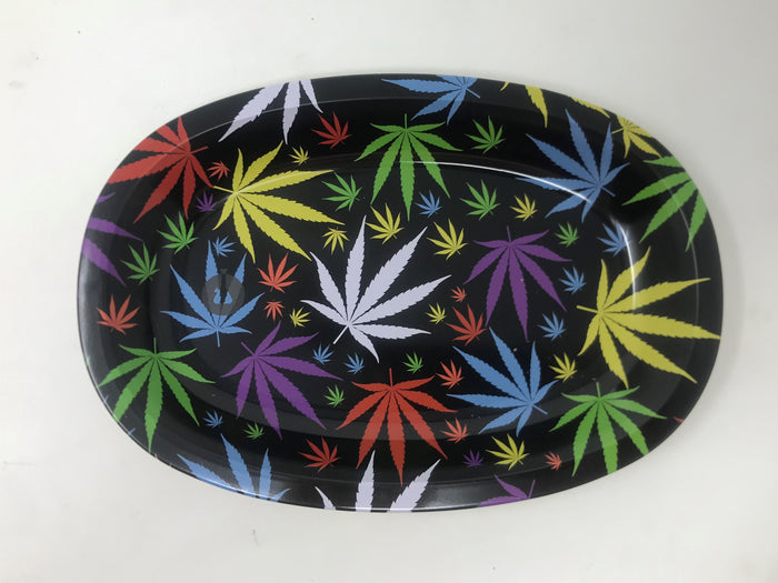 Oval Metal Tray 8"x 6" with Colorful Marijuana Leaves