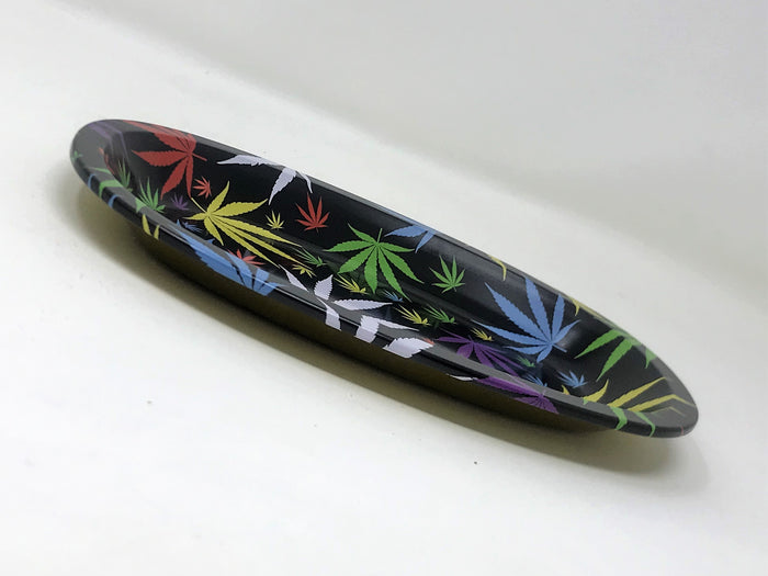 Oval Metal Tray 8"x 6" with Colorful Marijuana Leaves