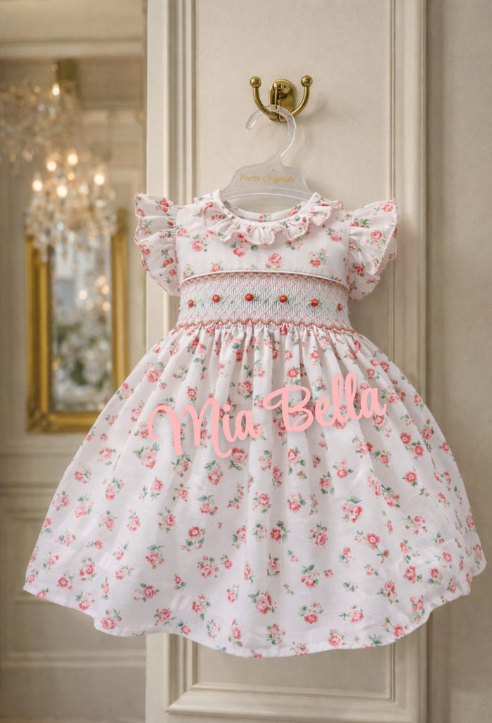 Pretty Originals Pink Floral Smocked Dress