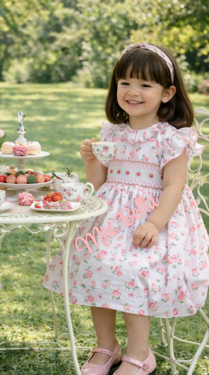 Pretty Originals Pink Floral Smocked Dress