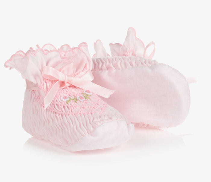 Sarah Louise Pink Smocked Booties