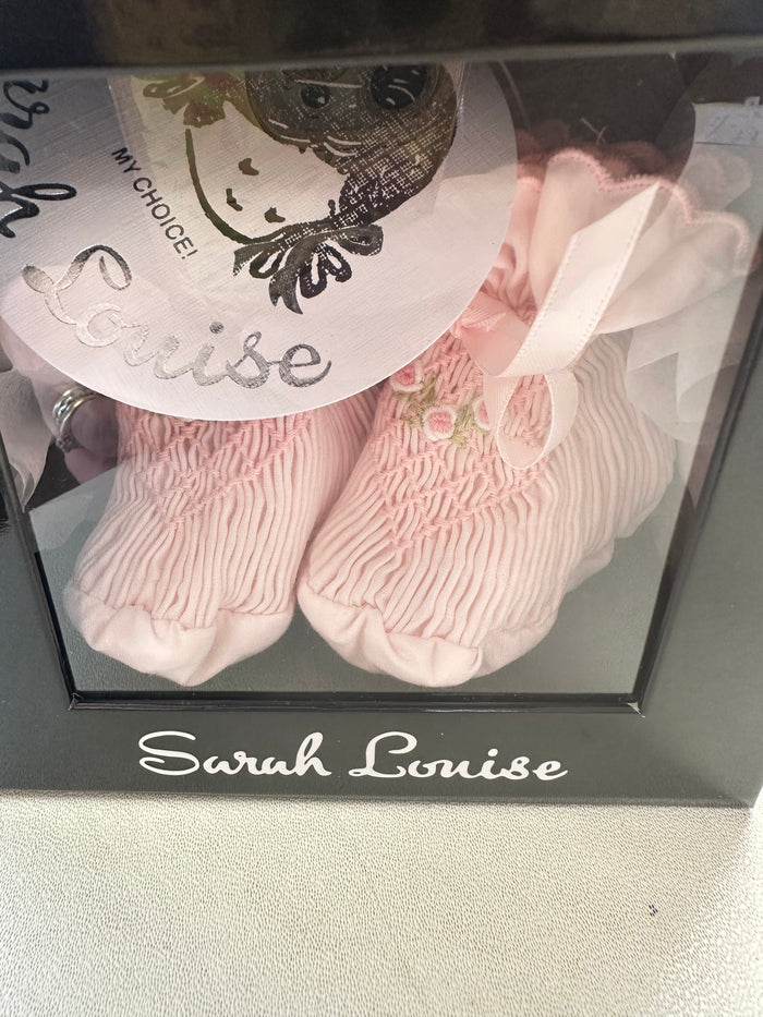 Sarah Louise Pink Smocked Booties