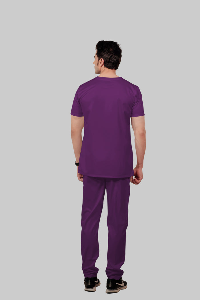 Stretchable (2Way) Men Purple V-Neck With Straight Pant Scrub Set