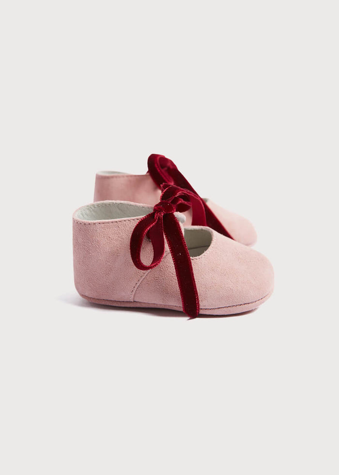 Suede Pink Baby Pram Shoes with Velvet Ribbon (17-20EU) SHOES from Pepa London