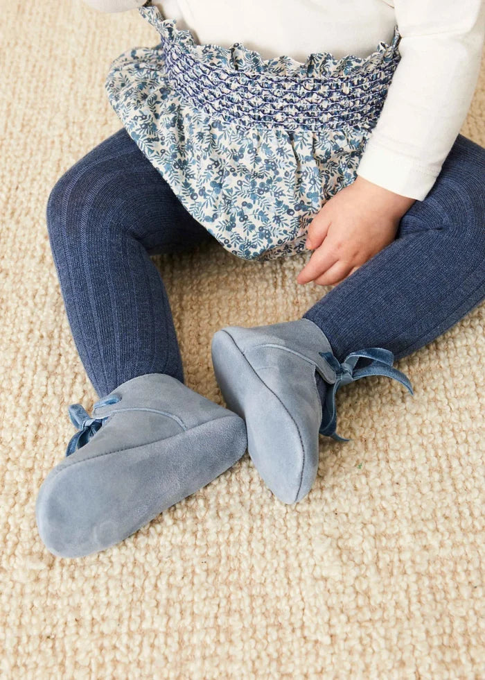 Suede Velvet Ribbon Pram Shoes in Blue (17-21 EU) SHOES from Pepa London