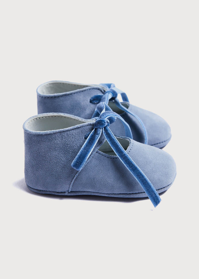 Suede Velvet Ribbon Pram Shoes in Blue (17-21 EU) SHOES from Pepa London