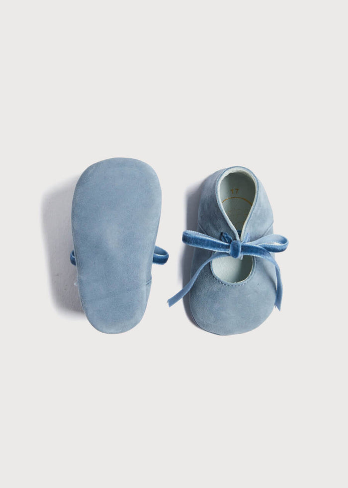 Suede Velvet Ribbon Pram Shoes in Blue (17-21 EU) SHOES from Pepa London