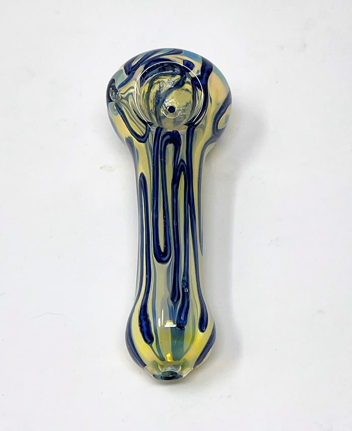 Thick Fumed Glass 4.5" Hand Spoon Pipe Bowl w/Draw String Padded Pouch