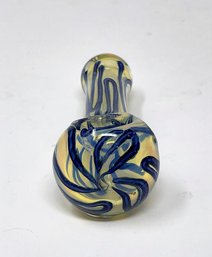 Thick Fumed Glass 4.5" Hand Spoon Pipe Bowl w/Draw String Padded Pouch