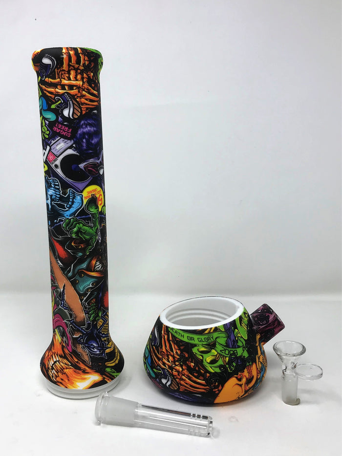Thick Silicone Detachable 13.5" Beaker Bong Glass Downstem 14mm Bowl
