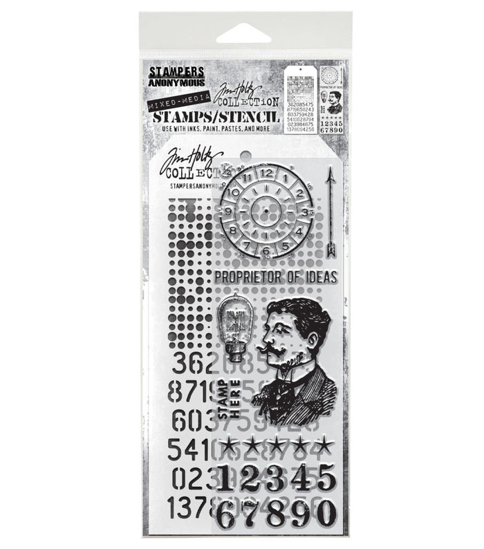 Tim Holtz - Mixed Media Clear Stamp & Stencil - #18. Available at Embellish Away located in Bowmanville Ontario Canada.